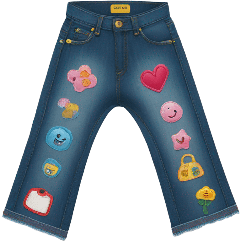 bell bottom jeans with cute patches emoji