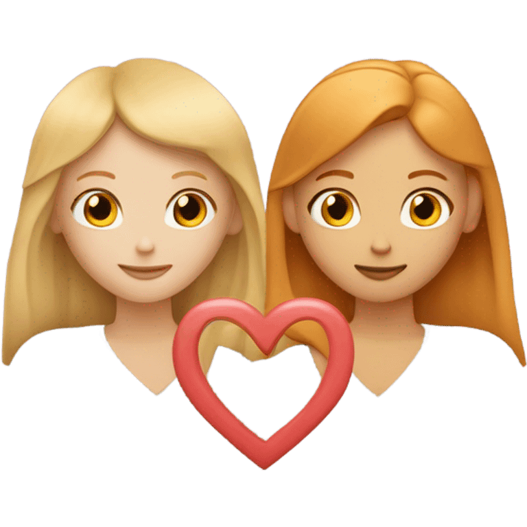 Blonde girl and ginger girl in a love heart emoji