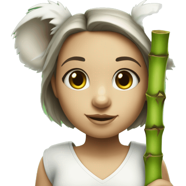 White raced Girl with green eyes and koala ears holding bamboo stick  emoji