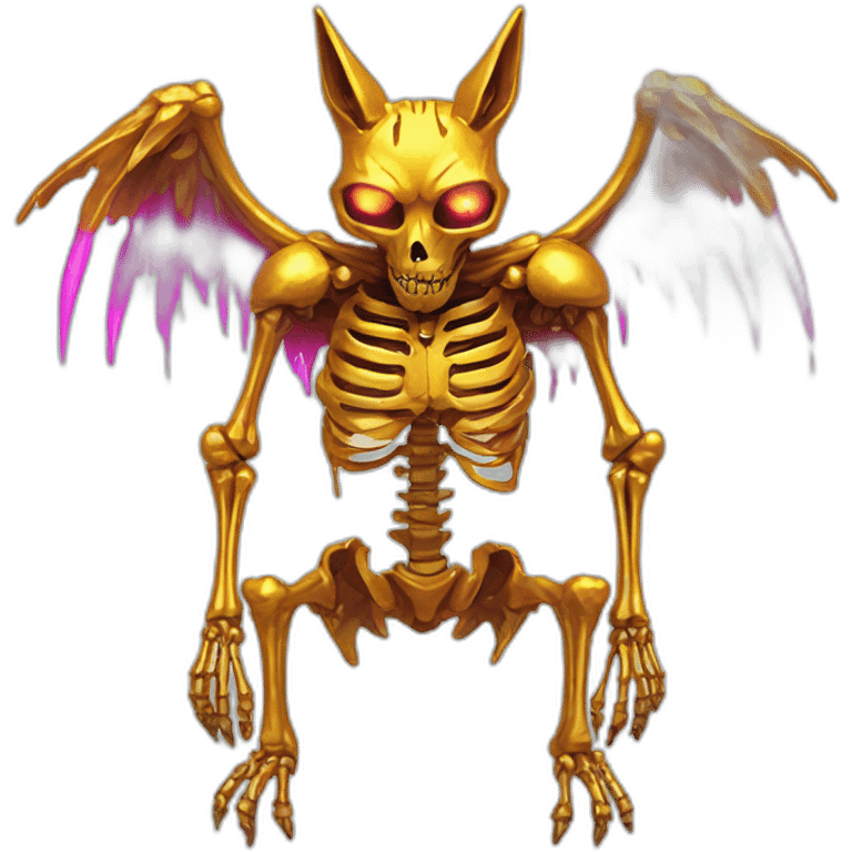 Melting Neon and gold Zombie skeleton fox with wings and prosthetic leg  emoji