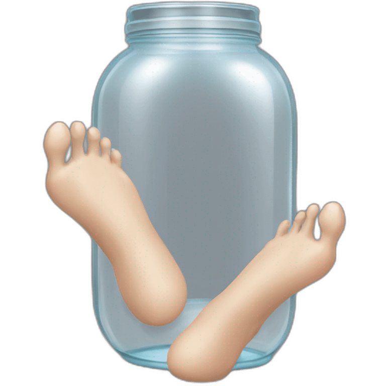 human feet and ankles standing on the floor with an empty transparent jar between them,outside,to the left and to the right,front view emoji