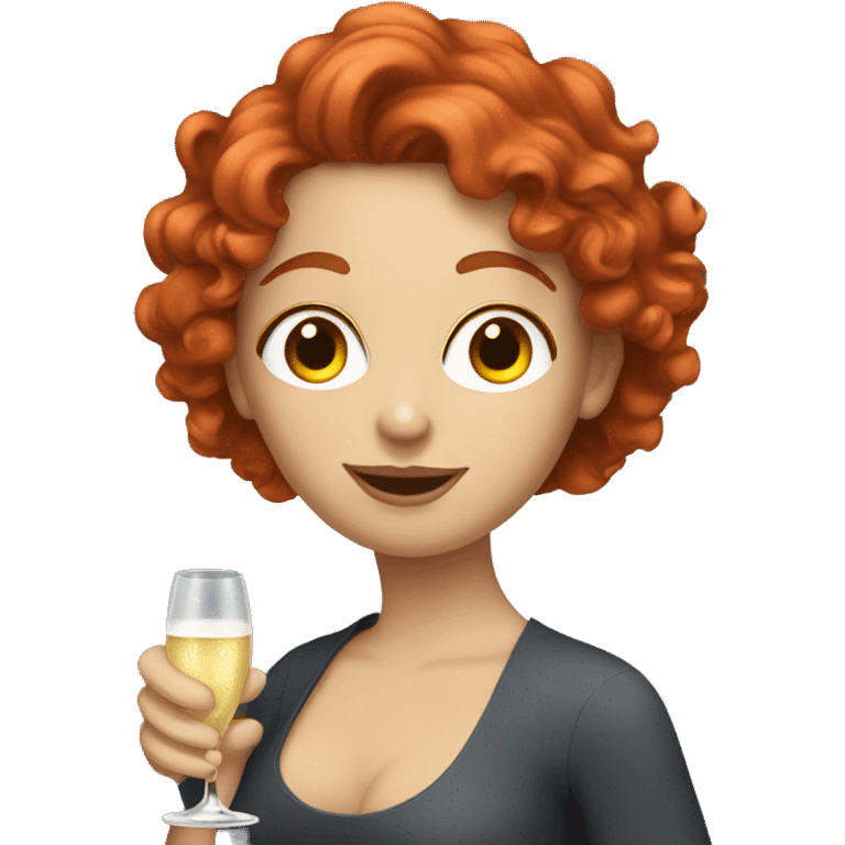 White woman with red curly hair drinking prosecco emoji