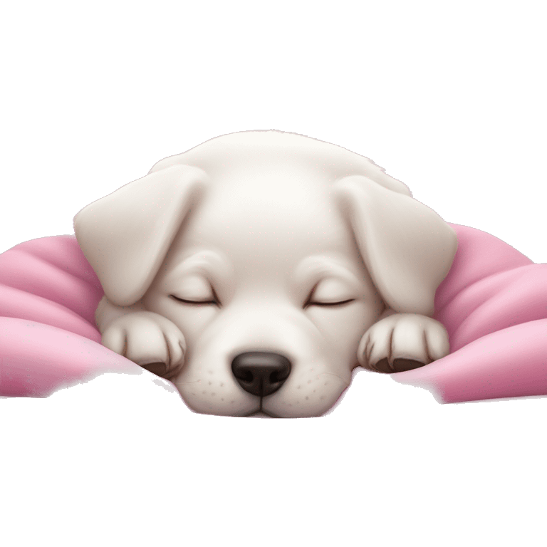 White puppy's sleeping in pink light bed emoji