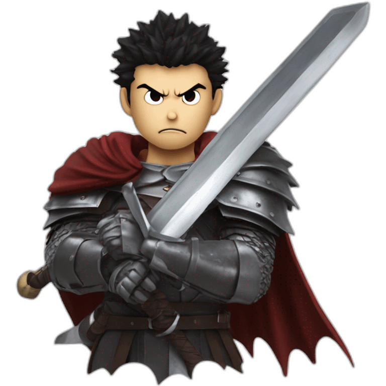 angry berserk guts carrying a huge sword on his shoulder framed on his bust emoji