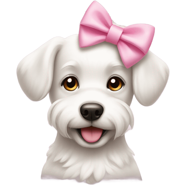 ￼ a white dog, cute dog with a bow that’s pink pink emoji