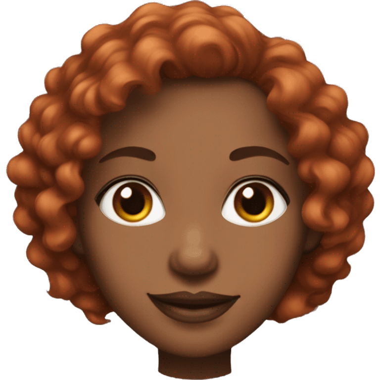 smiling dark-skinned woman with full lips,shoulder length curly red hair, long eye lashes, almond shaped eyes emoji