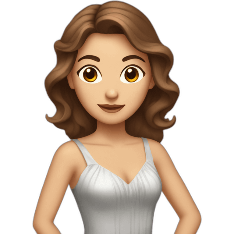 a brown-haired woman with long hair, brown eyes, who dances ballroom dancing emoji