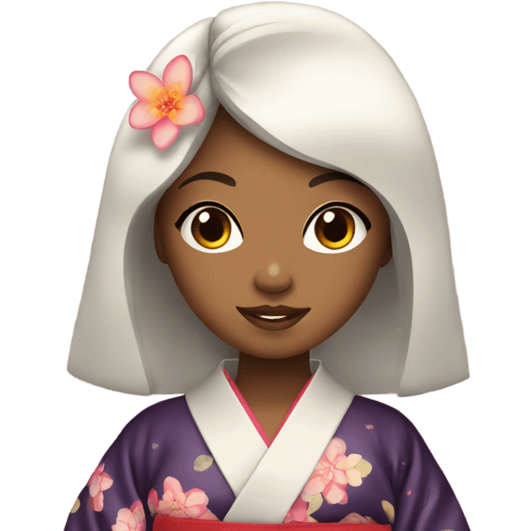 Blasian girl in kimono emoji