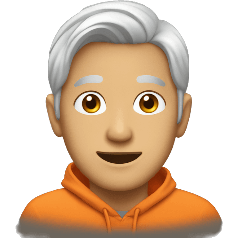 Silver haired asian man smiling orange hoodie emoji