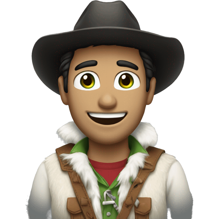 cowboy with black hair and green eyes, white fur and smile emoji