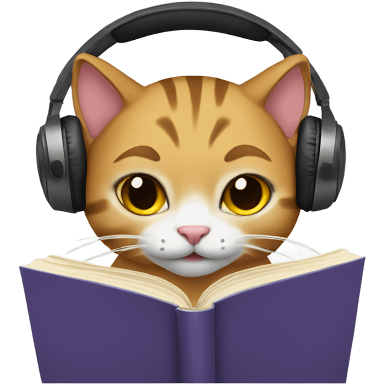 A cat reading a book while wearing headphones emoji