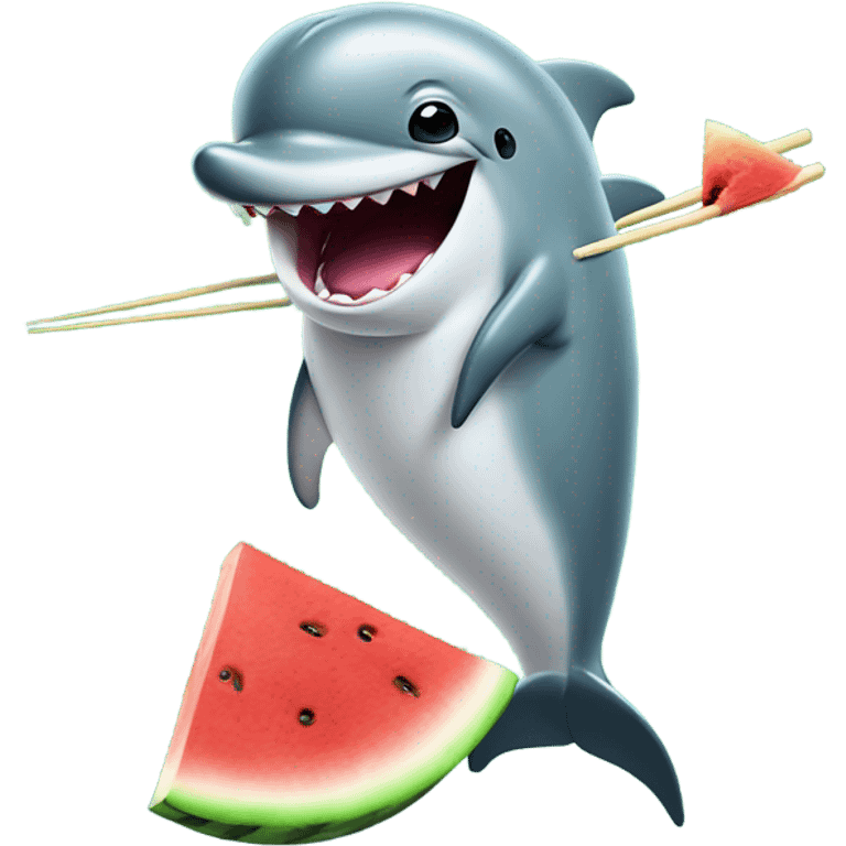 dolphin with a watermelon eating with chopsticks emoji