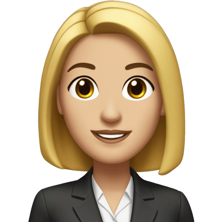 customer serice staff, with straight, dark shoulder-length hair styled in a sleek bob. She has large, expressive brown eyes with prominent eyelashes and a subtle, friendly smile. Her attire includes a dark blazer professional emoji