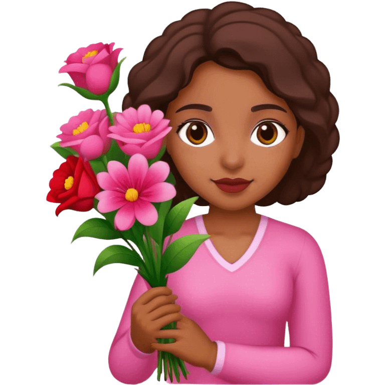 Brazilian girl with pink and red bouquet of flowers emoji