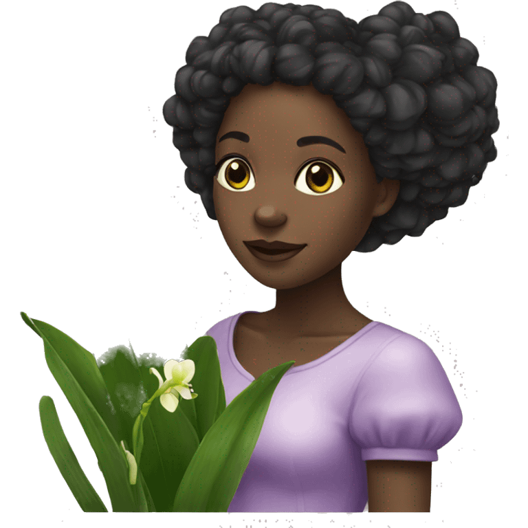 black girl with orquidea emoji