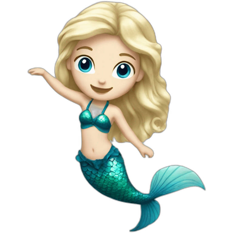 very young white blonde mermaid with blue eyes dancing emoji