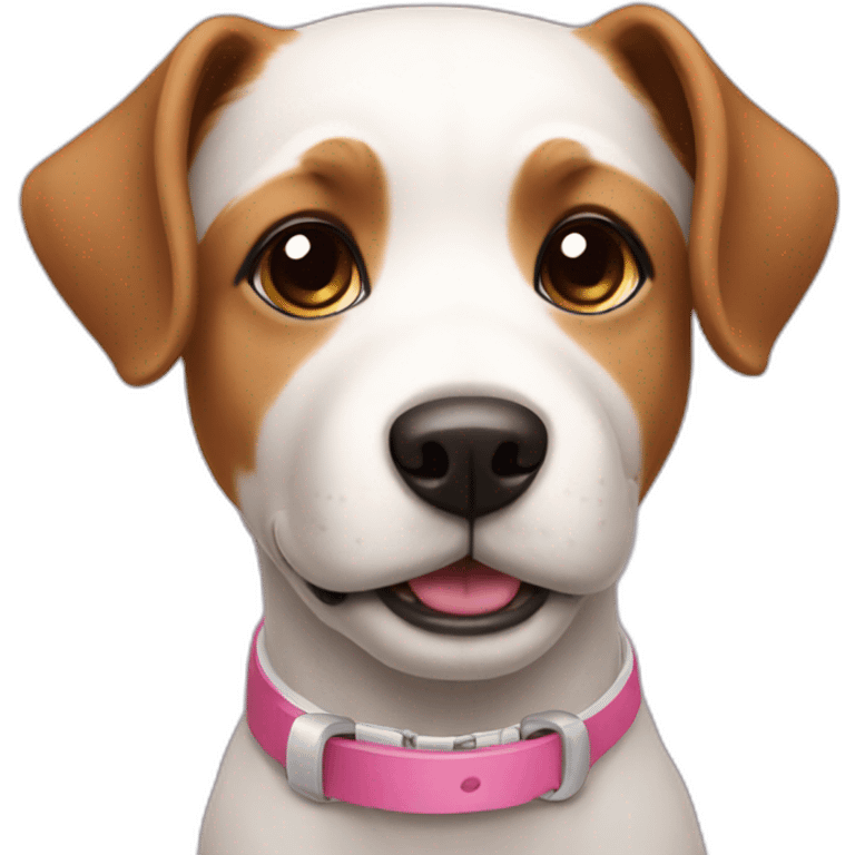 Small dog with a white and brown head, With pink collar emoji