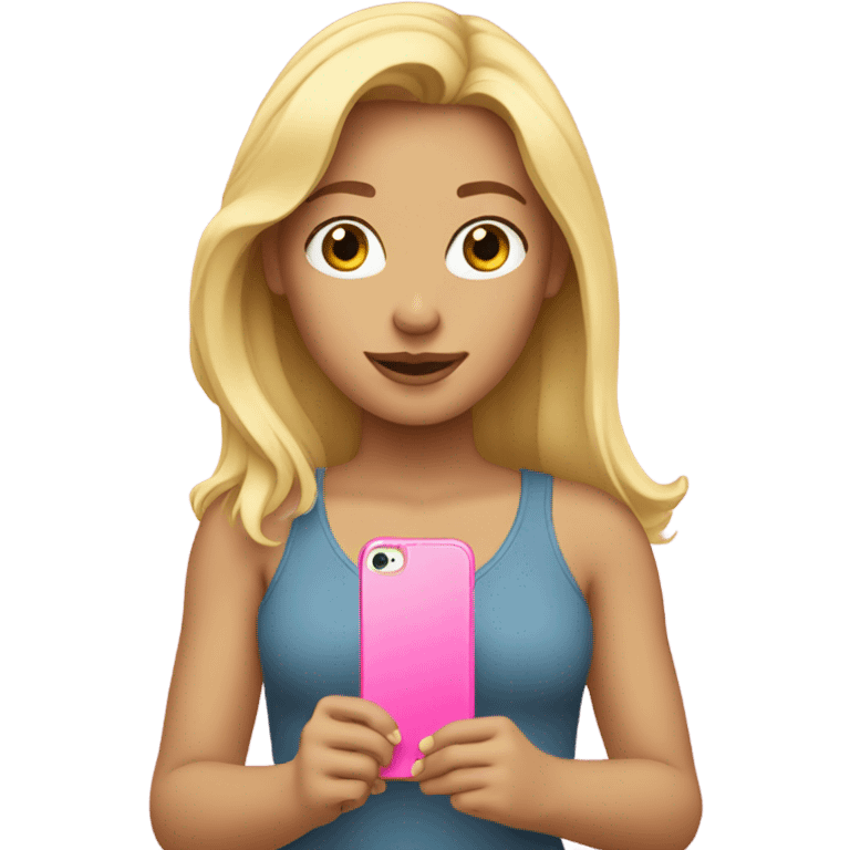 Blonde girl with iPhone 15 pink emoji