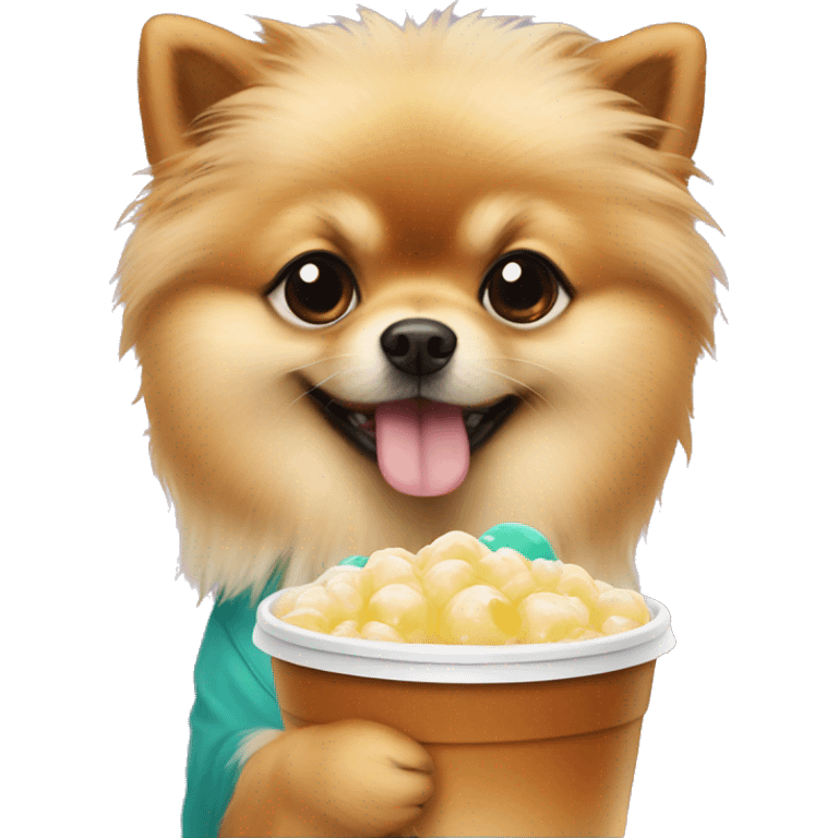 Pomeranian holding boba  emoji