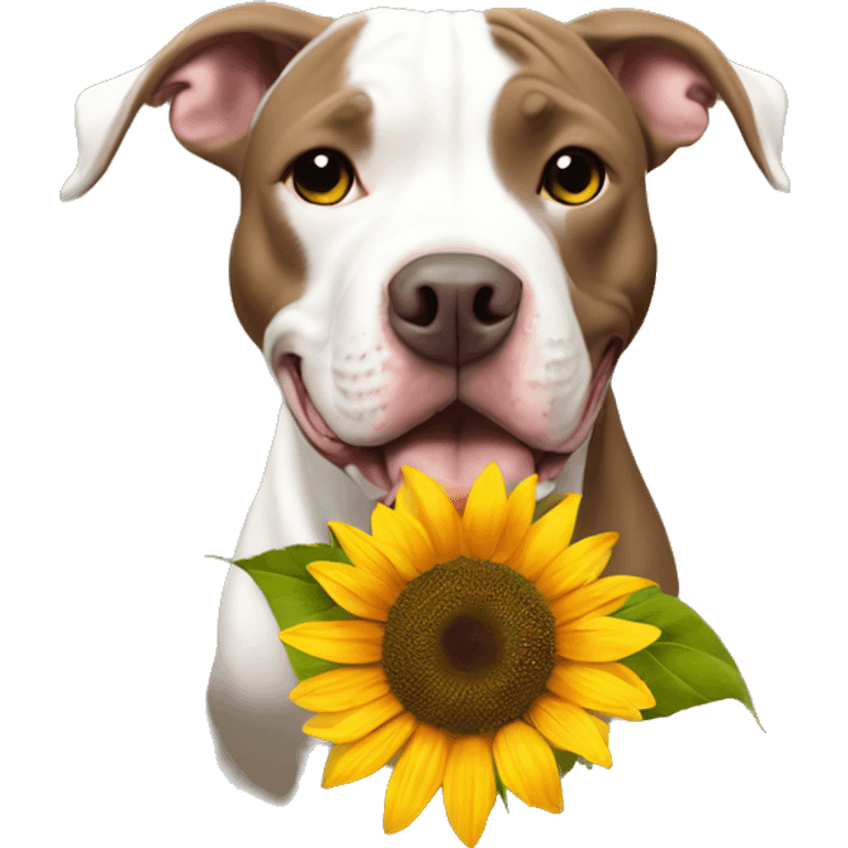 Pit bull holding a sunflower  emoji