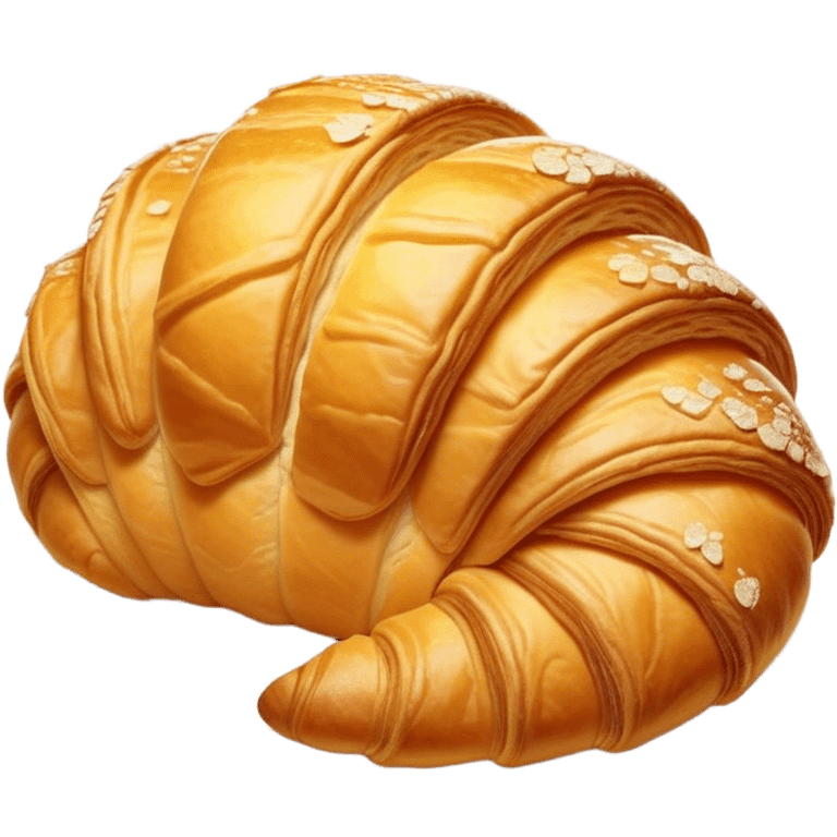 Cinematic golden croissant, perfectly flaky with crisp layers, slightly cracked to reveal buttery soft interior, warm golden glow, highly detailed and inviting. emoji