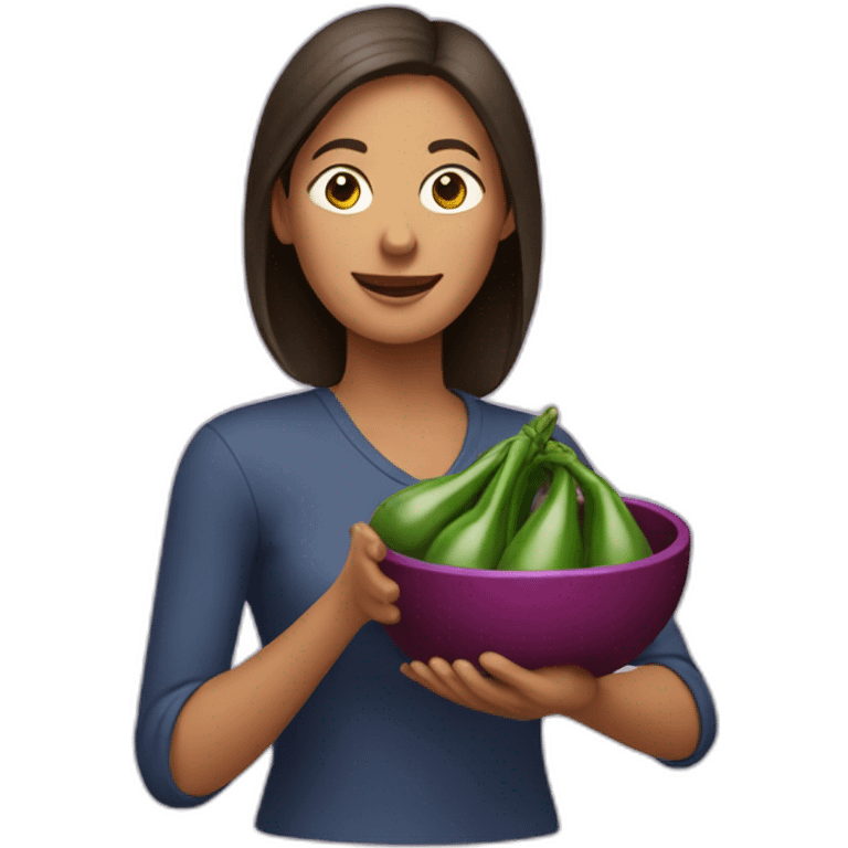 Mom holding brinjal in her hands emoji