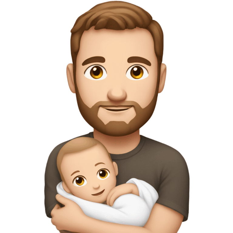 White dad with brown hair holding white new born girl  emoji