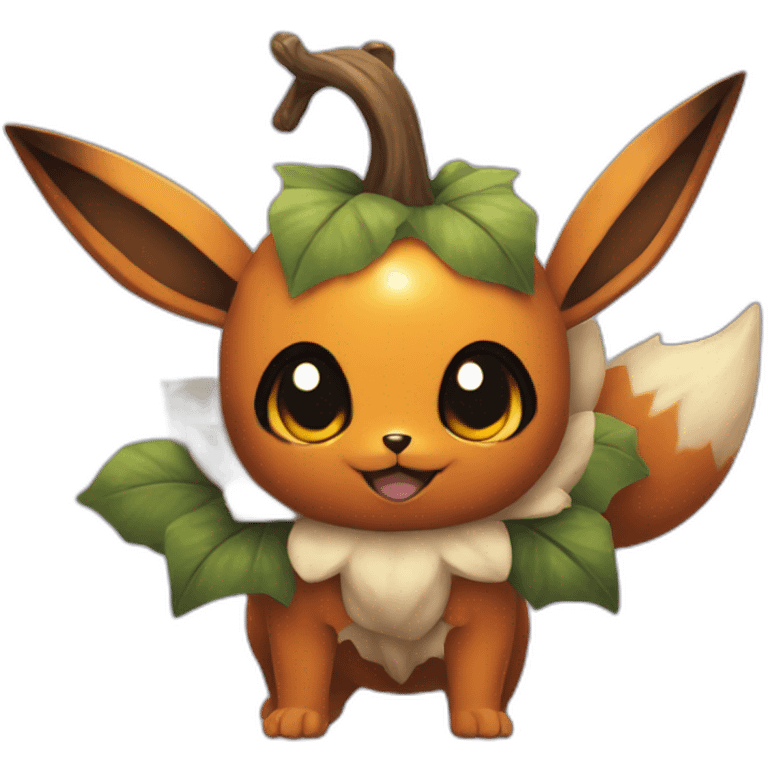 eevee pokemon style holding halloween pumpkin emoji