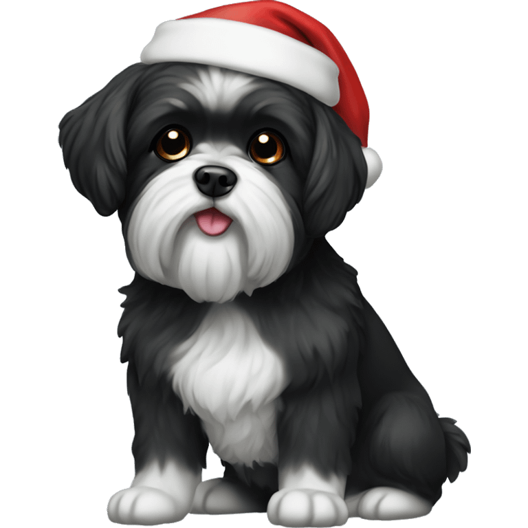 Black shihpoowith Santa hat emoji