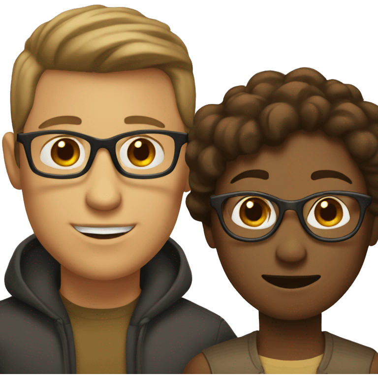 brown woman no glasses and white man with brown hair and glasses emoji