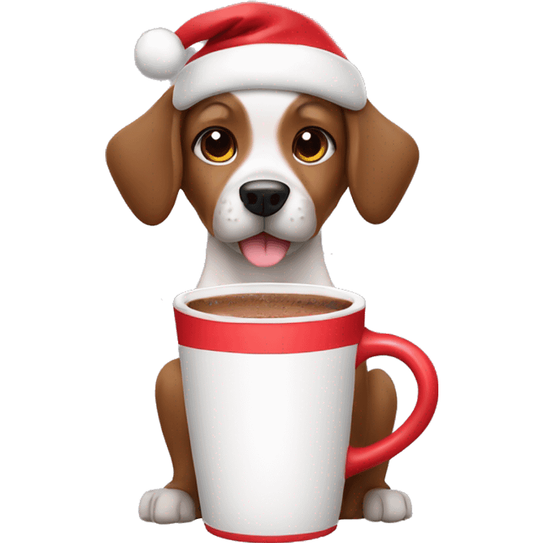 Dog wearing Santa hat drinking hot cocoa  emoji