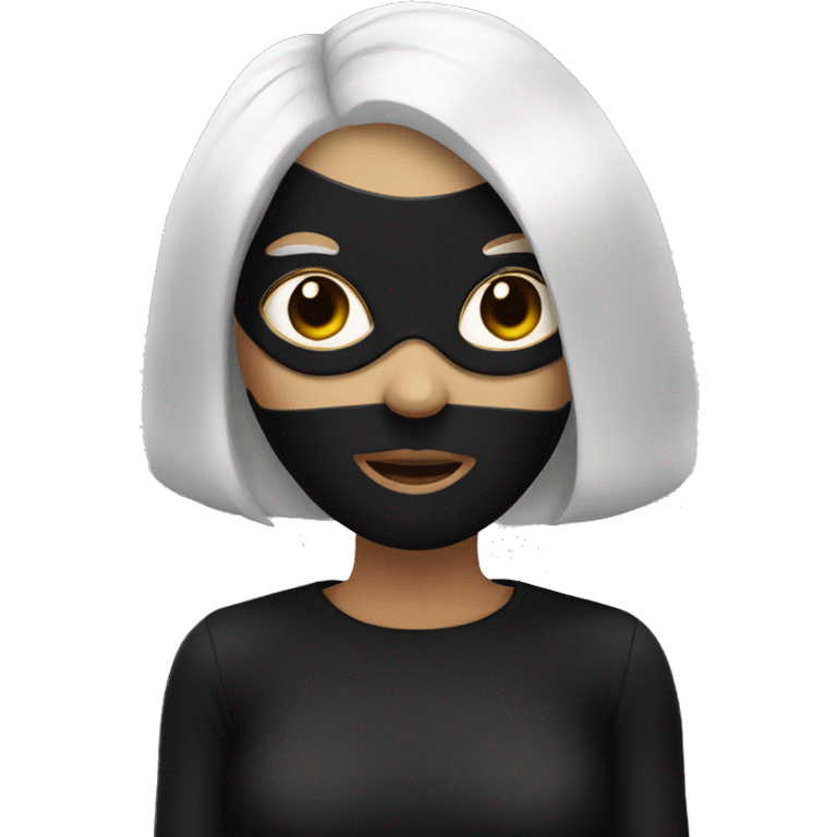 A woman with white hair and a black mask around her eyes full body emoji