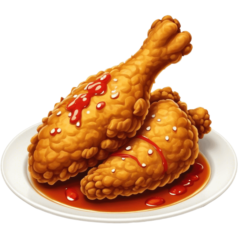 Cinematic Realistic Korean Fried Chicken Dish Emoji, depicted as crispy, golden-fried chicken glazed in a tangy sauce rendered with detailed textures and vibrant, dynamic lighting. emoji