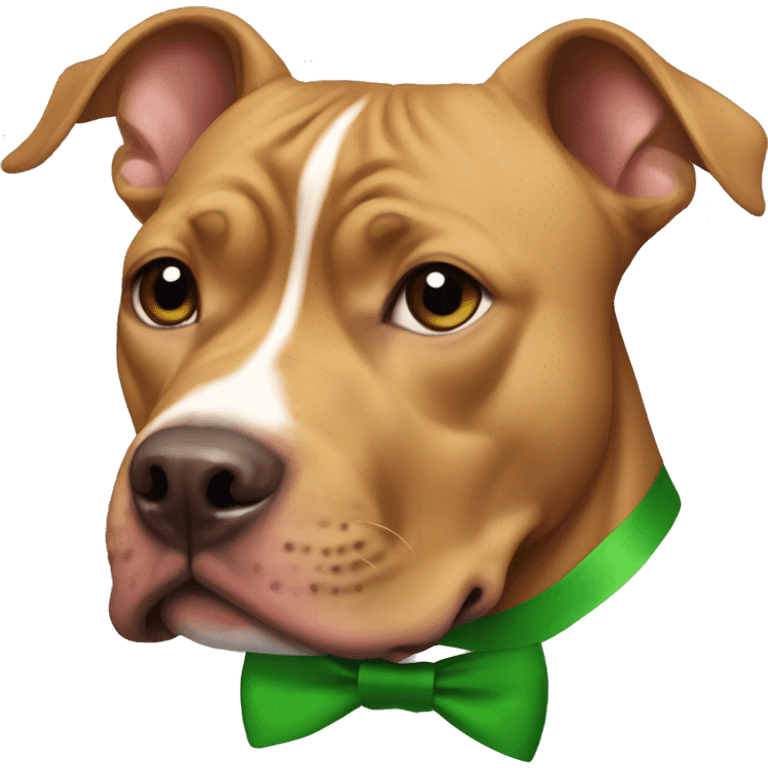 Light brown pitbull with ears cropped and green bows emoji