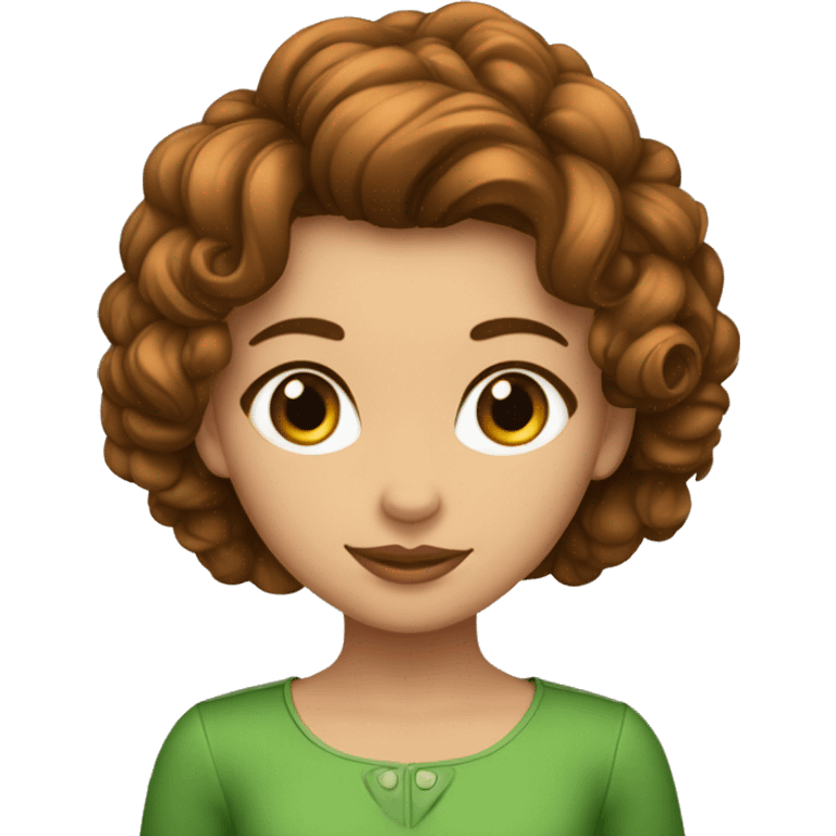 Sofia una chica con el pelo rizado y marrón y los ojos verdes emoji