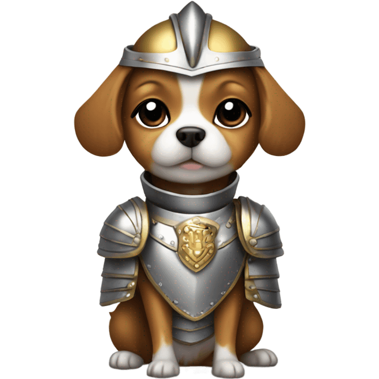 Small dog wearing model armor emoji