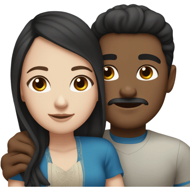 Mexican man with brown eyes hugging white girl with black hair and blue eyes emoji