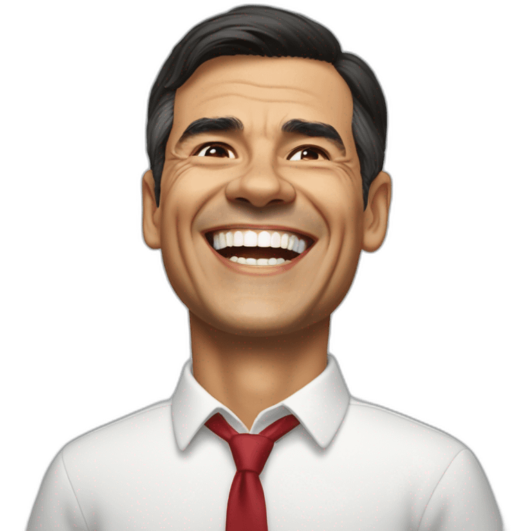 Pedro Sánchez laughing while giving a speech emoji