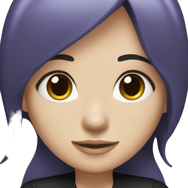 white girl who has dark long purple hair with bangs and blue eyes and is wearing black clothes emoji