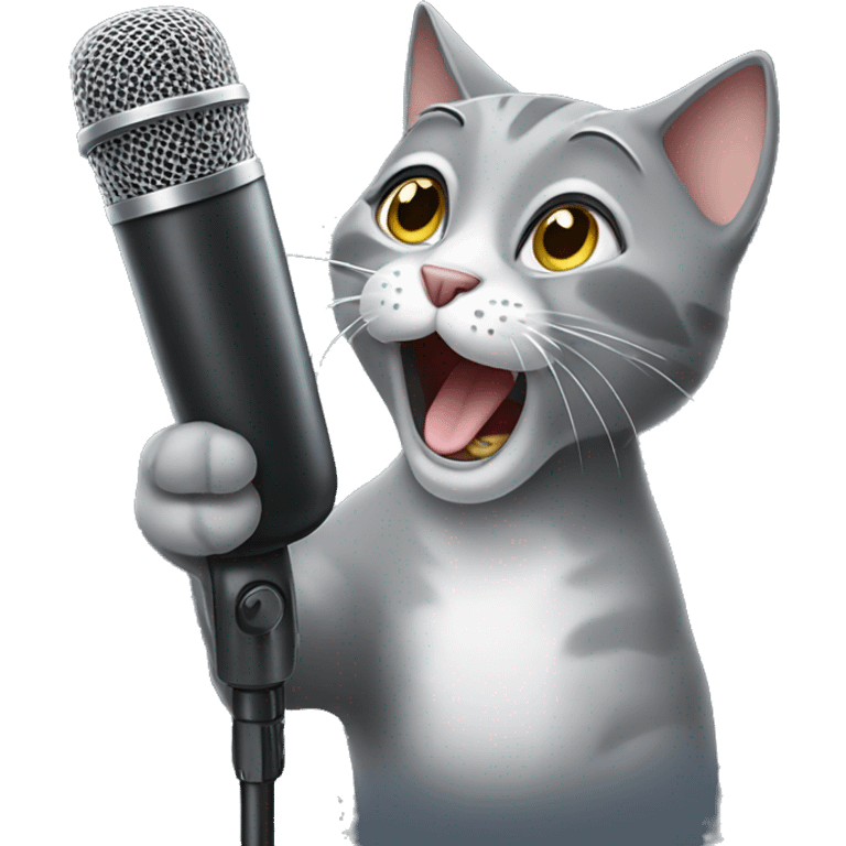 gray cat singing into a microphone emoji