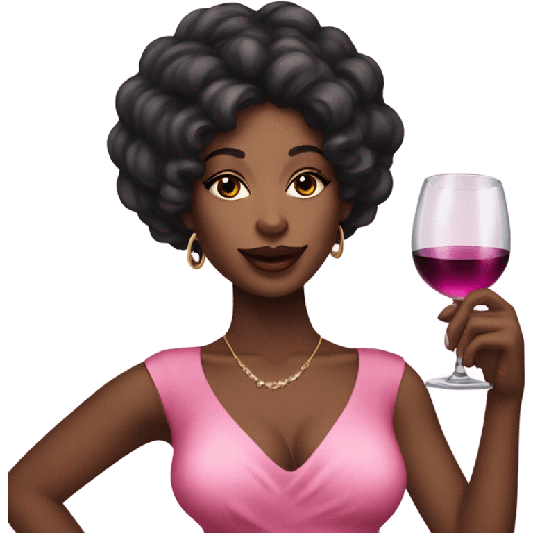 Black coquette girl with a buss done wigwearing pink and makeup holding a glass of wine emoji