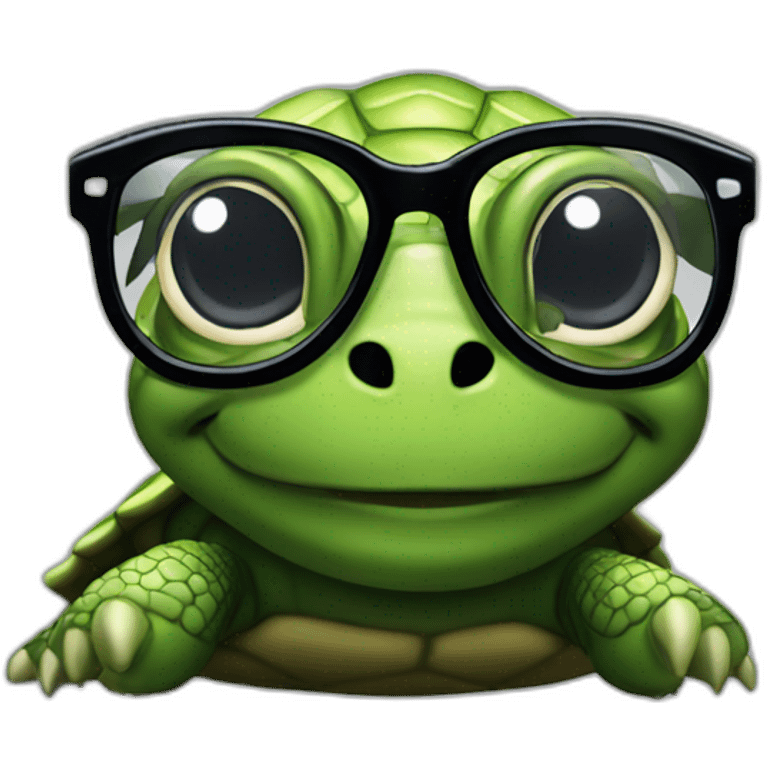 Sexy Turtle with glasses and long black curly hair emoji