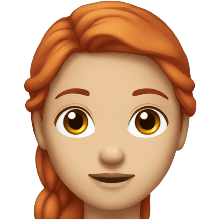 girl long red hair, eyebrows red and brown eyes emoji