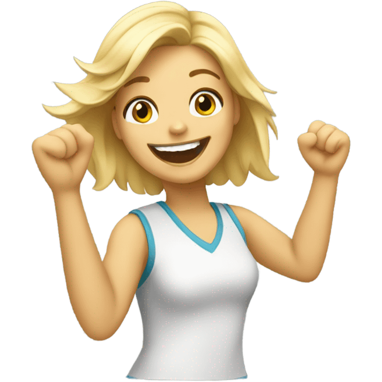 Blonde girl cheering her hero emoji