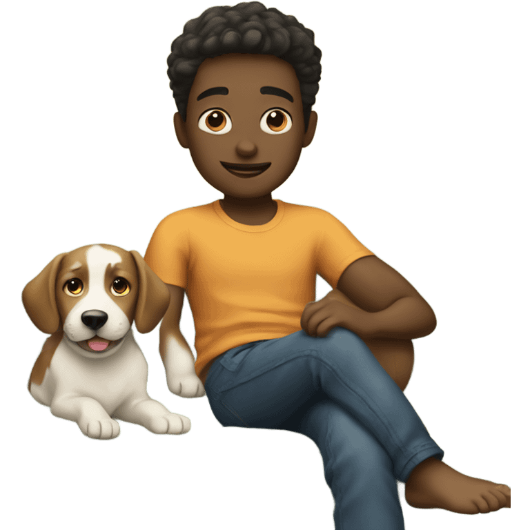 Boy with a dog on its lap while sitting on a sofa emoji