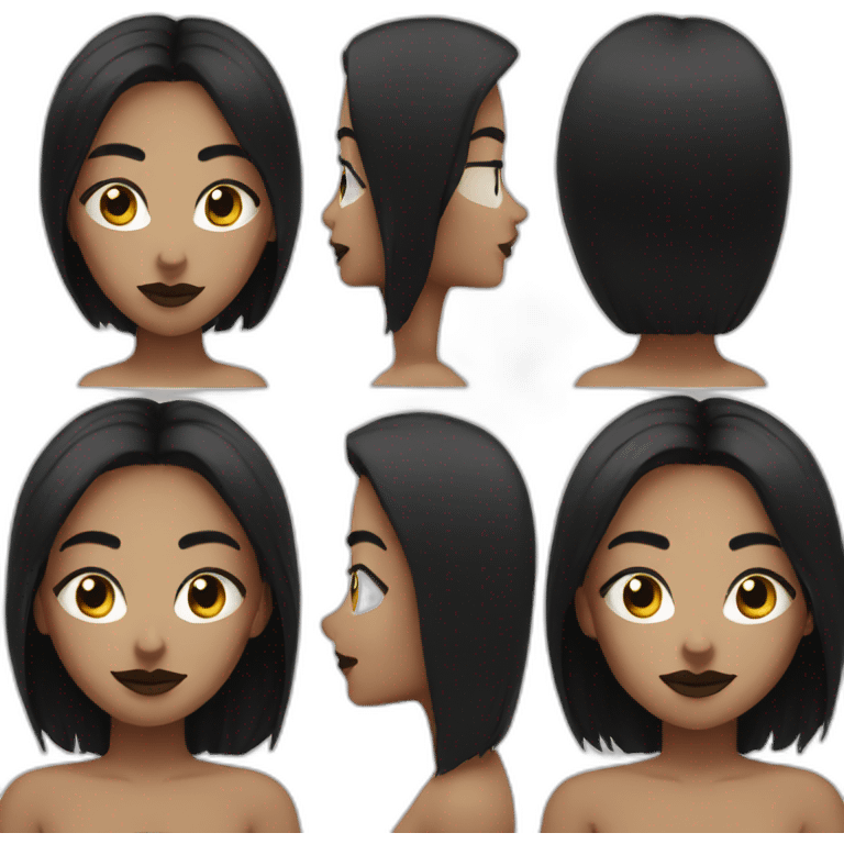 woman dark eyes black long hair lipstick yoga emoji