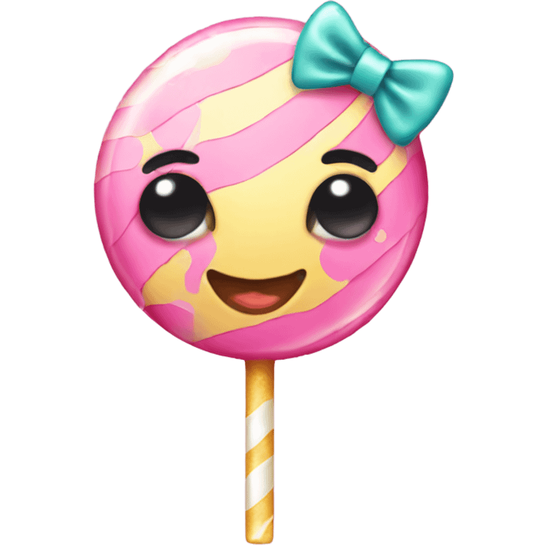 Kawaii pink lollipop with a bow with pearls emoji