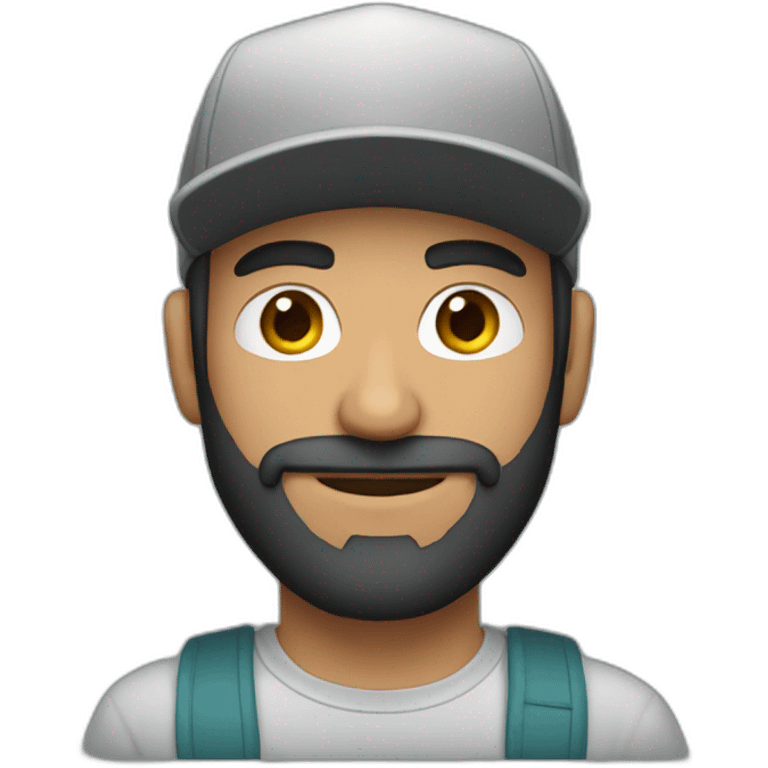 a Turkish man with a short beard and a snapback hat holding a big grey cat emoji