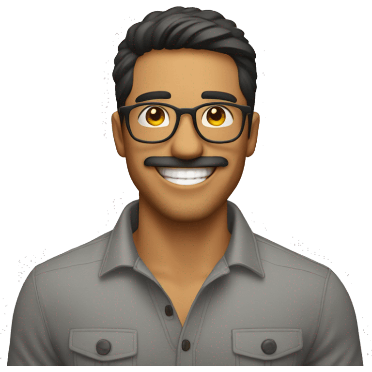 Hombre latino sonriendo con lentes emoji