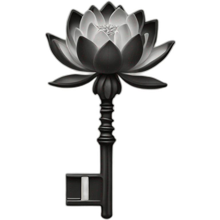 Black and white open lotus flower on top of a skeleton key emoji